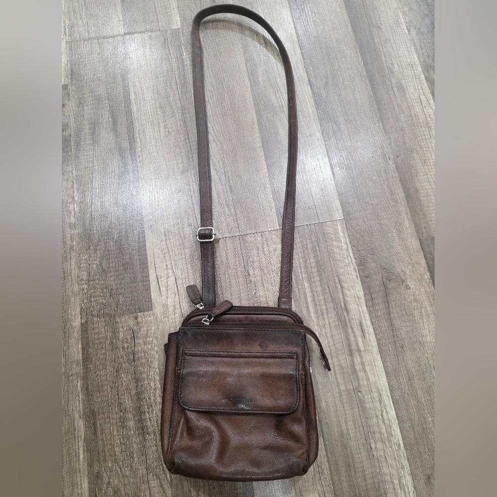 Vintage FOSSIL BROWN LEATHER CROSSBODY BAG BOHO Grungecore Westerncore Cowboy